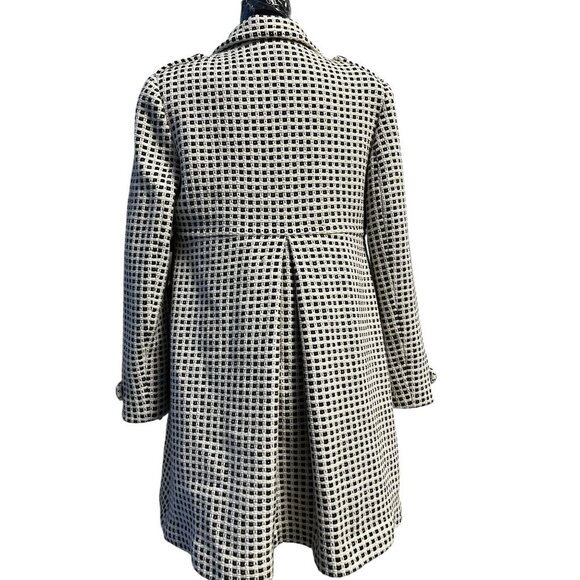 Banana Republic Wool Blend Long Coat Women M Black/White Checkered Button Closur - Picture 6 of 13